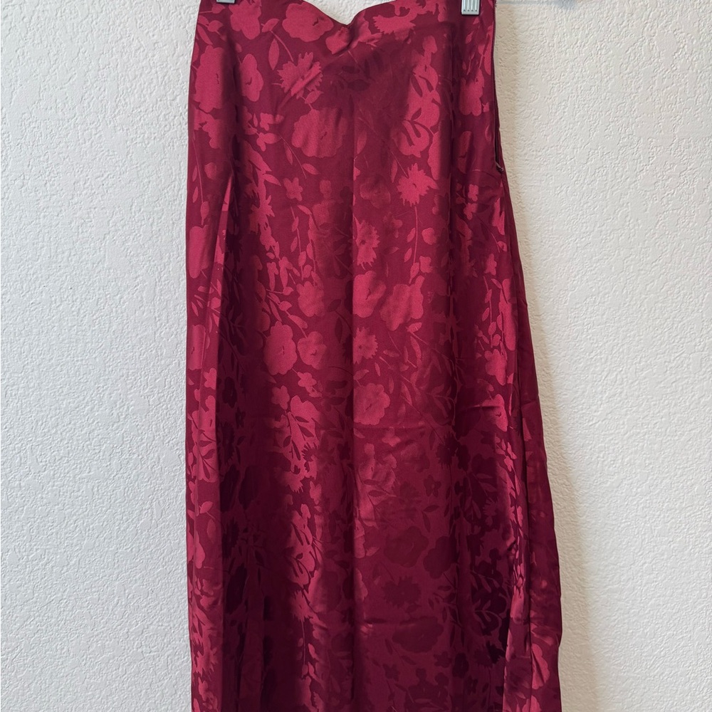 Red silk midi skirt